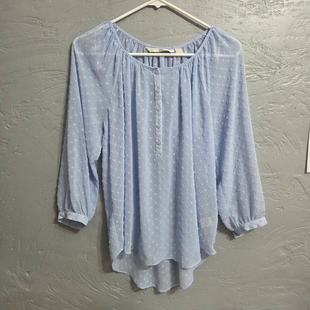 Lauren Conrad Woman's Light Blue 3/4 Sleeve and Half Button Down Blouse size S